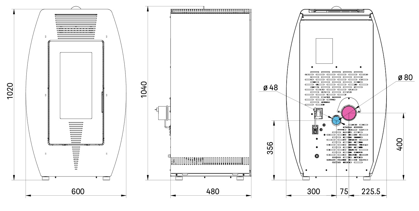 disegno tecnico stufa pellet - ortles