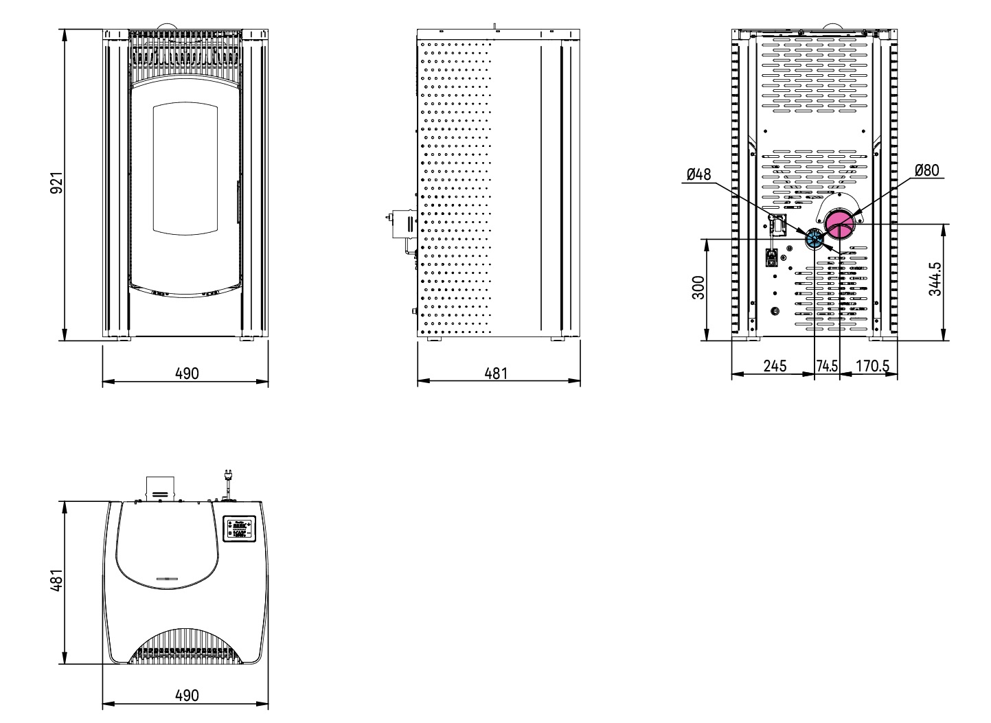 disegno tecnico stufa pellet - pelmo